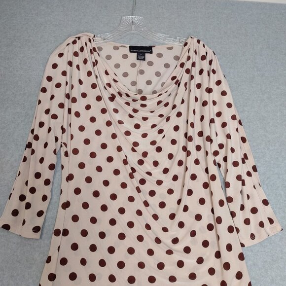 Isabella Rodriguez L Draped Front Polka Dot Classic Top Blouse 3/4 Sleeve Pink - Picture 3 of 10